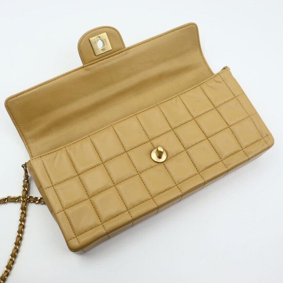 Authentic CHANEL CC Lambskin East West Chocolate Bar Purse Flap Chain Beige Gold - Picture 5 of 14